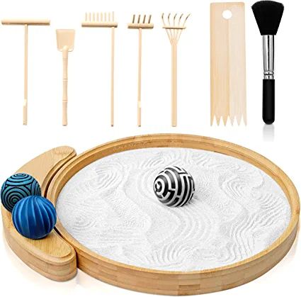 Amazon.com: Japanese Zen Garden kit for Desk | 9.5'' Bamboo Sand Tray |3 Resin Stamp Spheres |Zen Decor and Meditation Accessories |6 Mini Zen Garden Rake| Mini Zen Decor Meditation Gifts : Home & Kitchen Japanese Sand Garden, Modern Zen Garden, Zen Desk, Sand Tray Therapy, Desktop Zen Garden, Relaxing Office, Meditation Table, Mini Zen Garden, Sand Tray