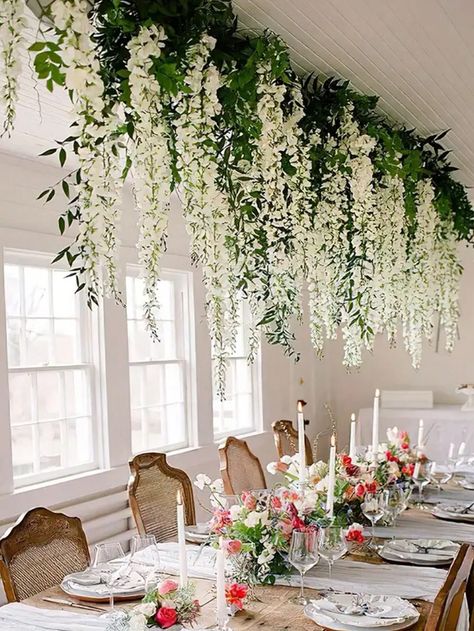 4/2/1 White Artificial Wisteria Flowers String, 70-Inch Faux Wisteria Vine Garland, Plastic Artificial Vine Decoration Flower, Wedding Arch Decoration, Wedding Ceiling Hanging Fake Vine, Wedding Table Centerpiece Decoration, Suitable For Weddings, Parties, Spring Summer Home Decor White Glamorous   Polyester     Wedding & Event, size features are:Bust: ,Length: ,Sleeve Length: Florist Retail Shop, Hanging White Flowers Wedding, Bohemian Wedding Decorations Indoor, Overhead Table Decorations, Flower Forest Wedding, Event Party Decor, Sage Green And White Wedding Decor, Enchanted Forest Centerpiece, Party Flowers Decorations