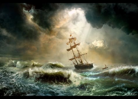 Ocean Mural, Sailing Painting, Art Cyberpunk, Navi A Vela, Sea Storm, Sea Pictures, Old Sailing Ships, Rough Seas, Ship Drawing