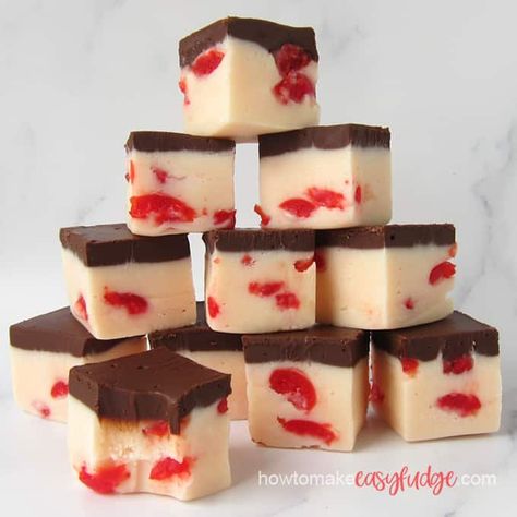 Chocolate Cherry Fudge, Cherry Fudge, Best Fudge Recipe, White Chocolate Cherry, Easy Fudge, Homemade Fudge Recipes, Cherry Coke, Christmas Fudge, Fudge Recipes Easy