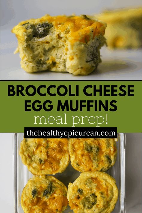 Broccoli cheese egg muffins with sauteed broccoli, eggs, Greek yogurt, spices and cheddar cheese. The best healthy meal prep recipe, ever! Broccoli Eggs, Eggs Greek Yogurt, Sauteed Broccoli, Egg Muffins Healthy, Healthy Eggs, Macro Friendly Recipes, Mini Egg, How To Cook Asparagus, Tailgating Recipes