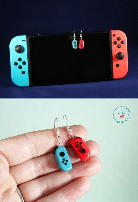 Switch Joycons, Crea Fimo, Weird Jewelry, Switch Nintendo, Red Neon, Neon Red, Tanah Liat, Polymer Clay Jewelry Diy, Cute Polymer Clay