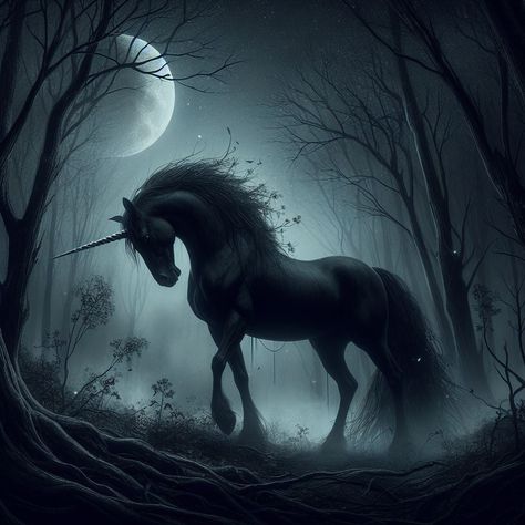 Black Unicorn Fantasy Art, Wolves Photography, Evil Unicorn, Dark Unicorn, Majestic Unicorn, Magical Horses, Silver Falls, Unicorn Pictures, Black Unicorn