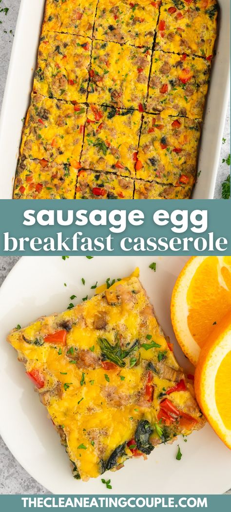 Sausage Egg Casserole without Bread is easy to make, high protein and delicious! Great for meal prep or feeding a crowd! This low carb sausage casserole can be made with Italian, turkey, pork, or chicken sausage. It's keto and yummy! Make Ahead Egg Bake, Egg Casserole Without Bread, Healthy Egg Casserole, Healthy Egg Bake, Sausage Egg Breakfast Casserole, Low Carb Sausage, Sausage Egg Bake, Couple Recipes, Egg Breakfast Casserole