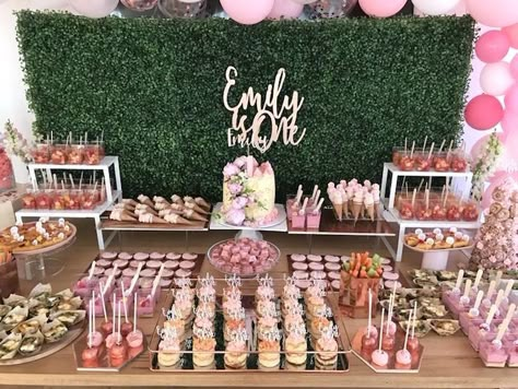 21st Sweet Table Ideas, 21st Dessert Table, Pink Food Table Decor, Sweet Sixteen Dessert Table Ideas, Quince Food Ideas Dessert Tables, Dessert Table Sweet 16, Dessert Table Quince, Sweet Sixteen Dessert Table, Sweet 16 Sweet Table Ideas