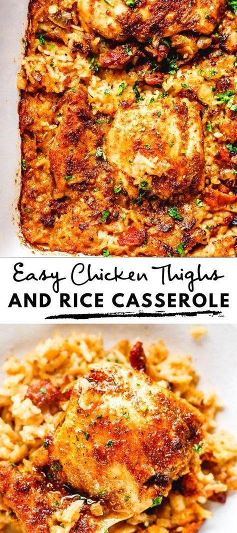 Chicken Thighs And Rice Casserole, Chicken Thigh And Rice Recipe, Chicken Thigh Casserole, Chicken Thighs And Rice, Easy Chicken Thighs, Chicken Thighs Boneless Skinless, Healthy Chicken Thigh Recipes, Easy Chicken Casserole Recipes, Rice Casserole Recipes