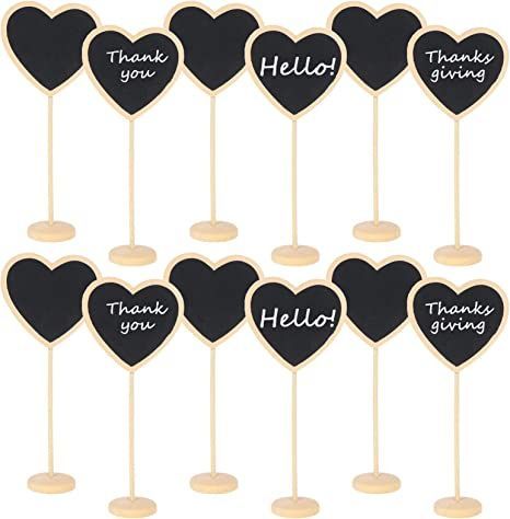 JiaUfmi 12Pcs Mini Heart Chalkboards Black Board with Stand for Message Board Signs Wood Small Chalkboard Signs for Wedding, Birthday Parties, Table Numbers, Food Signs and Special Event Decoration Birthday Party Halloween Theme, Chalkboard Signs For Wedding, Dinner Party Place Settings, Halloween Party Table Decorations, Small Chalkboard Signs, Signs For Wedding, Halloween Party Table, Chalkboard Tags, Table Markers