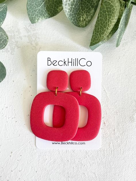 Red Clay Earrings, Red Polymer Clay Earrings, Polymer Clay Gifts, Diy Earrings Polymer Clay, Polymer Clay Bracelet, Polymer Clay Jewelry Tutorials, Handmade Clay Jewelry, Polymer Earrings, Polymer Clay Jewelry Diy