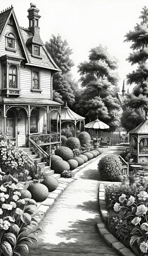 Village Pencil Drawing, Pen Portraits, Nature Village, Village Drawing, Mum Of Two, Tattoo Catalog, Landscape Pencil Drawings, Architecture Blueprints, Landscape Design Drawings