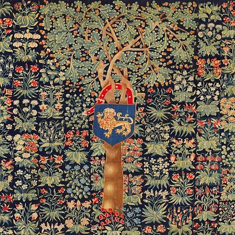 Millefleur Pattern, Antique Tapestry, Medieval Artwork, Medieval Tapestry, Antique Images, Beauty Nature, Flowers Blue, Green Tree, Painted Boxes