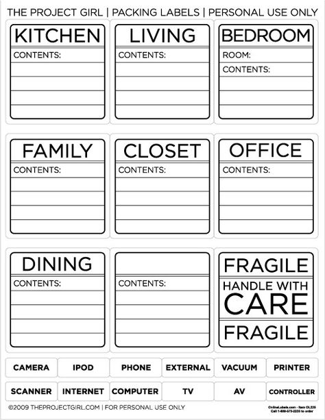 Moving/Packing Printable Labels Moving Box Labels, Moving Labels, Packing Labels, Labels Printables Free Templates, Moving Hacks Packing, Printable Label Templates, Organizing For A Move, Packing To Move, Moving Packing