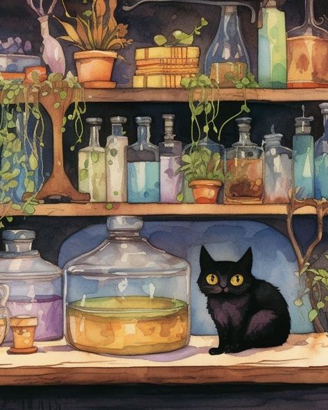 Watercolor Apothecary, Apothecary Illustration, Potion Brewing, Art Projects Elementary, Cozy Watercolor, Witches Apothecary, Potion Shop, Magical Plants, Middle Grade Fantasy