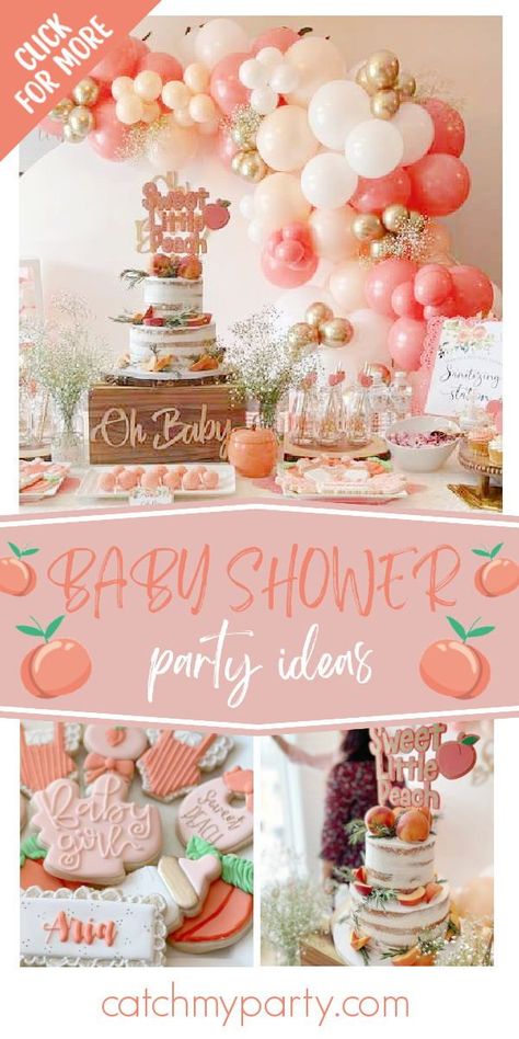 Peach Diaper Cake, Peachy Baby Shower Ideas, August Baby Shower Ideas Girl, Girl Baby Shower Ideas Themes Summer, Baby Shower Ideas August, June Baby Shower Ideas Girl, A Little Peach Is On The Way, Sweet Baby Girl Baby Shower Theme, Summer Baby Shower Themes Girl