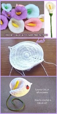 Crochet Calla Lily Flower Free Pattern–Video Calla Lily Flower, Crochet Puff Flower, Lily Pattern, Crochet Flowers Free Pattern, Crochet Bouquet, Pola Amigurumi, Crochet Plant, Crochet Leaves, Kraf Diy