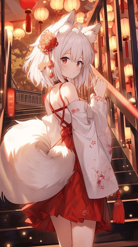 Fox Anime Character, Kitsune Girl Art, Anime Fox Female, Fox Girl Character Design, Anime Kitsune Female, Anime Nekomimi, Fox Girl Art, Kitsune Character, Kawaii Kitsune