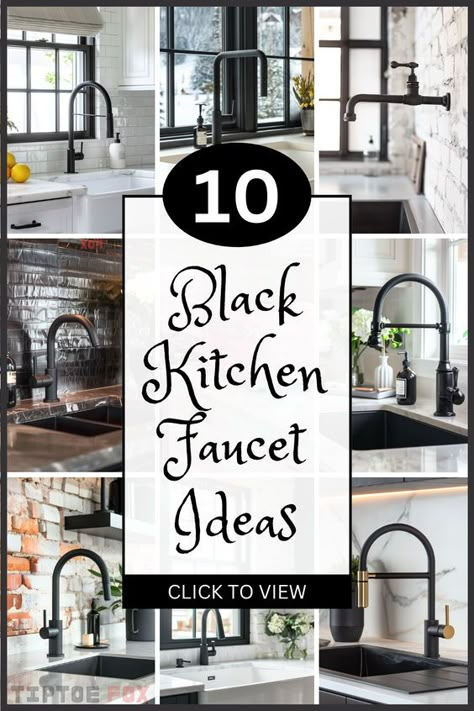 Black kitchen faucets are a popular choice for homeowners who want both function and style. These black faucet ideas have a sleek, modern look that adds a touch of sophistication to any kitchen. The black finish fits well with many different kitchen designs and decorations, making it a versatile and appealing option. Black Kitchen Faucet Ideas, Black Sinks In Kitchen, Black Kitchen Faucet With Stainless Sink, Modern Farmhouse Kitchen Faucet, Farmhouse Kitchen Faucet Ideas, Black Faucet Kitchen, Black Undermount Kitchen Sink, Vintage Kitchen Sink, Kitchen Faucet Ideas