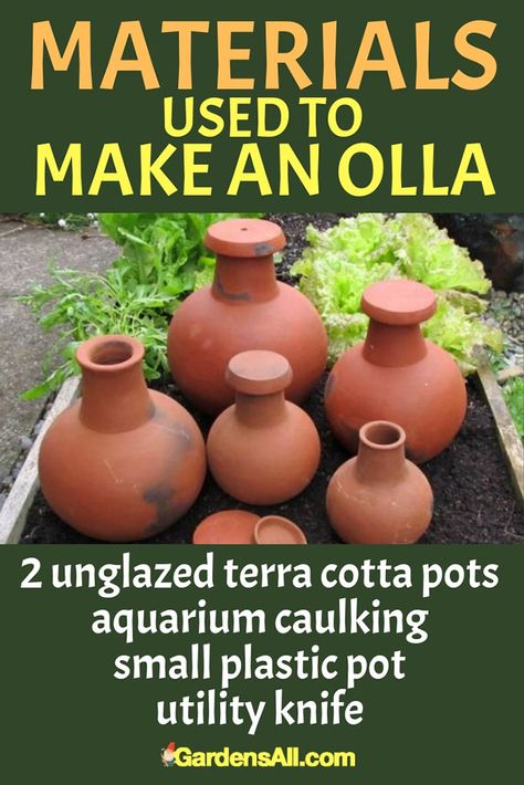 Diy Olla Irrigation, Diy Ollas How To Make, Ollas Irrigation Diy, Herb Landscaping, Container Backyard, Olla Pot, Clay Pot Irrigation, Ancient Irrigation, Pallet Planters