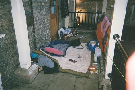 Other images show the harsh reality of rough sleeping - such as makeshift beds Makeshift Bed, Homeless People Photography, Beacon House, Disposable Cameras, Homeless People, Helping The Homeless, People Photography, Art Reference, Art