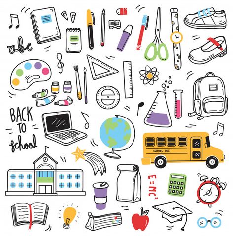 Back to school doodle elements Premium V... | Premium Vector #Freepik #vector #background #music #school #book School Doodle, Doodle Elements, School Doodles, Planner Doodles, Zestaw Ikon, Ginger Water, School Stickers, School Dress, Dress To Impress Outfits