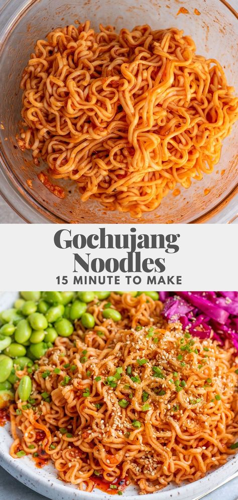 Savory, tangy, and sweet, these saucy Gochujang Noodles are full of flavor, but only take 15 minutes to make. The perfect easy weeknight dinner meal. Bibim Guksu, Gochujang Noodles, Healthy Vegan Dinner Recipes, Vegan Asian Recipes, Healthy Vegan Dinner, Vegan Breakfasts, Vegan Asian, Dinner Meal, Easy Weeknight Dinner