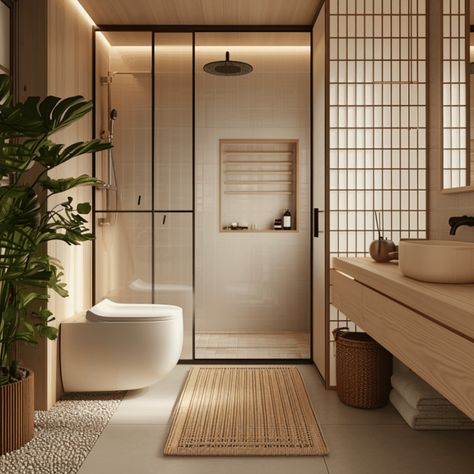 7 Secrets to Crafting a Luxurious Japandi Bathroom: Elevate Your Home with Timeless Style & Comfort - axxla interior design Japandi Toilet And Bath, Japandi Shower Room, Bathroom Japandi Style, Tranquil Interior Design, Japanese Washroom, Japandi Home Design, Japandi Interior Design Bathroom, Japandi Spa, Bathroom Ideas Japandi