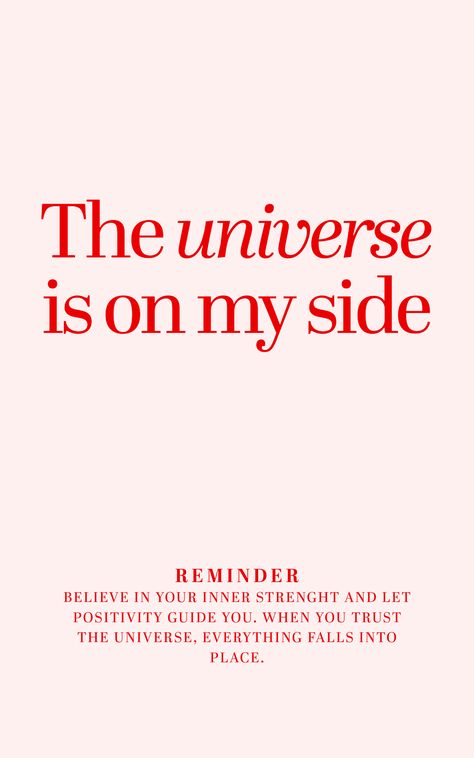 The Universe is on My Side 🌌  Believe it or not, the universe is conspiring in your favor! When you focus on positivity and gratitude, good things are bound to happen. Trust the universe's plan and let it guide you towards your dreams.  Remember that you have the power to manifest your desires and create the life you want. Keep your thoughts and actions aligned with your goals and watch as the universe works its magic!  #lawofattraction #positivity #manifestyourdreams Let The Universe Guide You, Universe Trust Quotes, Universe On My Side, Universe Rewards The Brave, Thanks Universe Gratitude, Good Things Are Always Happening To Me, The Universe Is Working In My Favor, You Are The Universe, The Universe Is On My Side