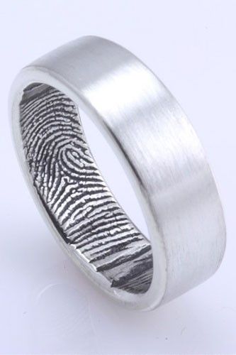 Fabuluster The Original Custom Fingerprint Wedding Band in Sterling Silver, $195, available at Fabuluster. Alternative Guys, Fingerprint Wedding Bands, Fingerprint Wedding, Thick Gold Ring, Alternative Wedding Rings, Ring Man, Cool Wedding Rings, Custom Wedding Rings, Silver Wedding Rings