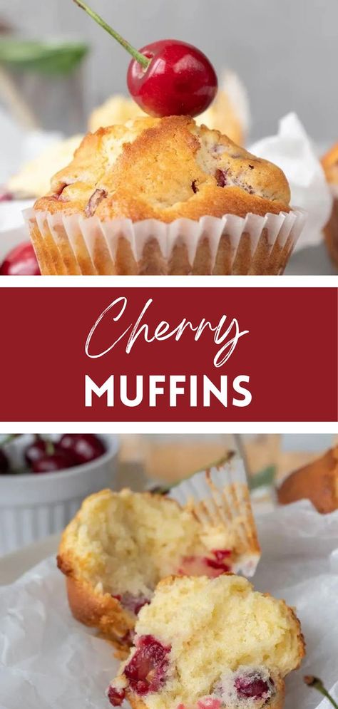 Cherry Muffins - Simple Summer Dessert Cherry Muffins, Easy To Bake, Summer Baking, Vegan Yogurt, Frozen Cherries, Baking Muffins, Cherry Recipes, Muffin Tray, Quick Snack