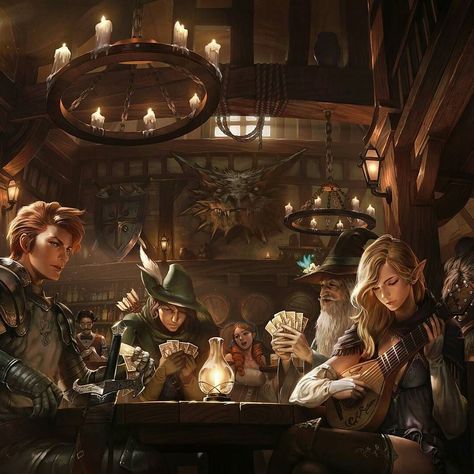 Inn Of Heroes By woo chul lee  #Fantasy #Medieval #Inn #Bar #ConceptArt #GameArt #Illustration #Drawing #Digital #Magic #Art Medieval Inn, Illustration Kunst, Fantasy Setting, Arte Fantasy, 판타지 아트, Fantasy Inspiration, Medieval Fantasy, Fantasy Artwork, Fantasy Landscape