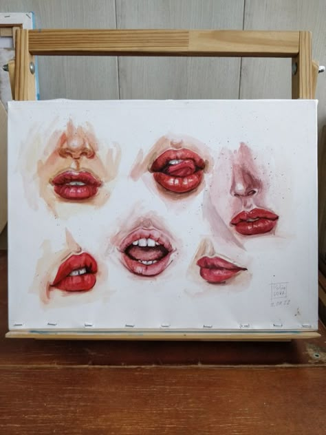 Lips Watercolor, Mouth Painting, Drawings Inspo, Lips Painting, Watercolor Eyes, Art Alevel, Learn Watercolor Painting, Gcse Art Sketchbook, Drawing Cartoon Faces