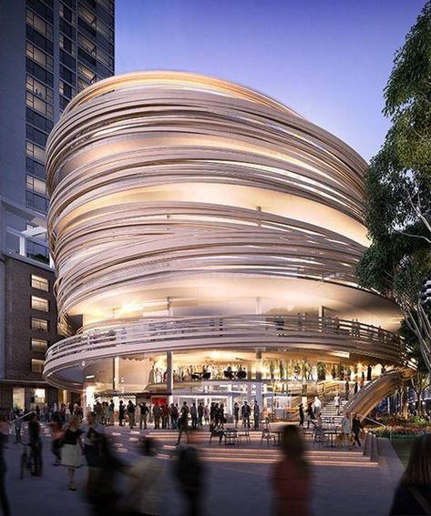 kengo kuma plans the darling exchange for sydney Circular Buildings, Round Building, Timber Architecture, Kengo Kuma, Darling Harbour, Japanese Architect, Structure Architecture, Building Facade, Decoration Inspiration