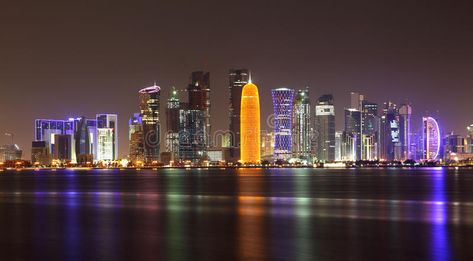 Doha Skyline, Istanbul Airport, Skyline At Night, Packing Lists, Doha Qatar, Travel News, Uk Travel, Doha, Landscape Canvas