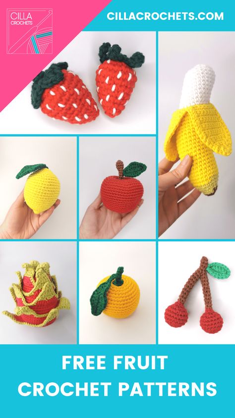 Berry Crochet Patterns, Free Crochet Fruit Patterns, Crochet Cucumber Free Pattern, Amigurumi Fruit, Fruit Crochet, Yarn Projects Crochet, Gnome Ideas, Amigurumi Food, Crochet Apple