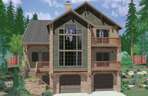 Hillside House Plans, Sloping Lot House Plan, Luxury Master Suite, Portland House, Library Study, Basement House Plans, Den Office, Hillside House, House Plans One Story