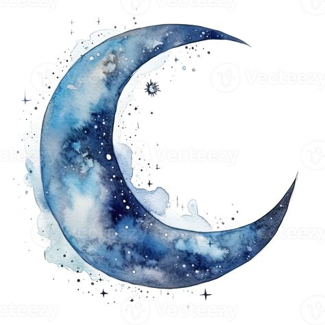 Moon Artwork Illustrations, Watercolor Crescent Moon, Meditative Watercolor, Watercolor Moon Tattoo, Watercolour Moon, Moon Watercolor, Watercolor Paintings Nature, Moon Drawing, Moon Illustration