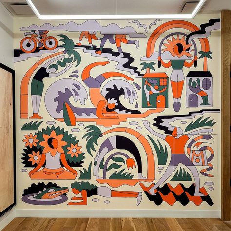 Joshua Noom created this beautiful Lululemon mural for their new grand opening at Pembroke Gardens. Look at the way those colors and shapes melt together! Joshua Noom, Young The Giant, Miller High Life, Artist Project, Burton Snowboards, Old Spice, New Space, High Life, Illustration Inspiration