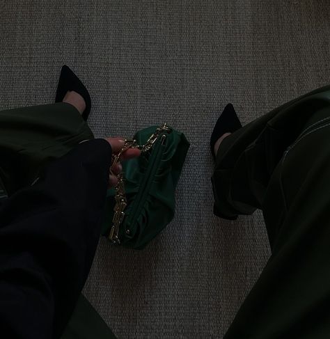 Green Leather Pants, Emerald Green Outfit, Arab Vibes, Green Branding, Green Eyed Monster, Chestnut Hair, Chestnut Hair Color, Dark Green Aesthetic, Green Business