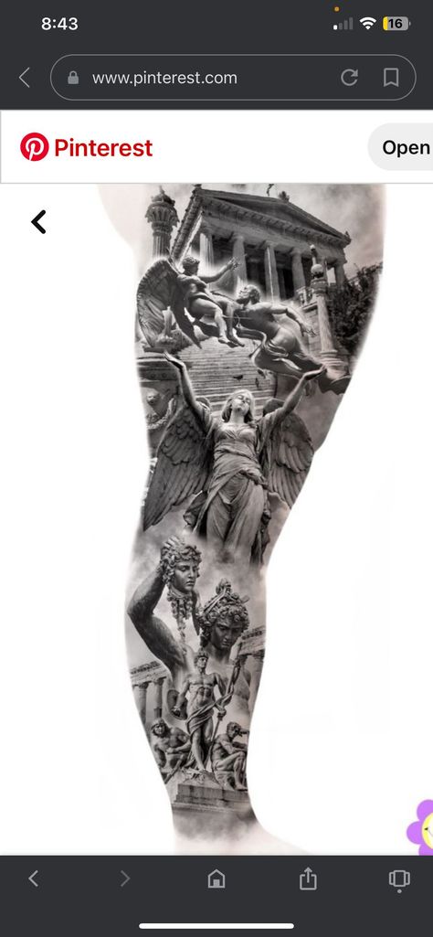 Greek Good Tattoo Sleeve, Leg Sleeve Tattoo Men Full Greek, Roman Tatoos Ideas, Roman Leg Sleeve, Greek Mythology Tattoos Leg Sleeve, Greek Tattoo Leg, Greek Tattoos Sleeve, Mythology Leg Tattoo, Mythology Leg Sleeve