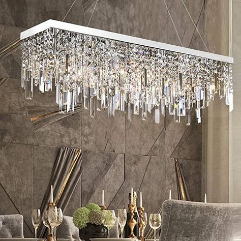 Rectangular Pendant Light, Crystal Chandelier Dining Room, Crystal Chandelier Lighting, Modern Crystal Chandelier, Crystal Ceiling Light, Chandelier Modern, Dining Room Light Fixtures, Rectangle Chandelier, Crystal Lighting