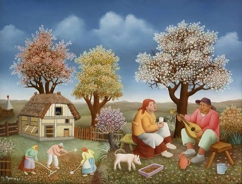 Naive Art Extraordinaire | IVAN GENERALIC (1914/1992), CROATIAN PAINTER – The Master of the naive tradition Ivan Generalic, Genre Painting, Deer Wedding, Fat Art, Tree Tags, Paint Icon, Grasses Landscaping, Flower Quilt, Famous Words