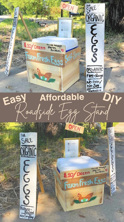 Roadside Egg Stand DIY Sign Egg Stand Diy, Roadside Egg Stand, Egg Stand Roadside, Selling Eggs, Homestead Animals, Types Of Eggs, Gummies Recipe, Eggs For Sale, Egg Stand