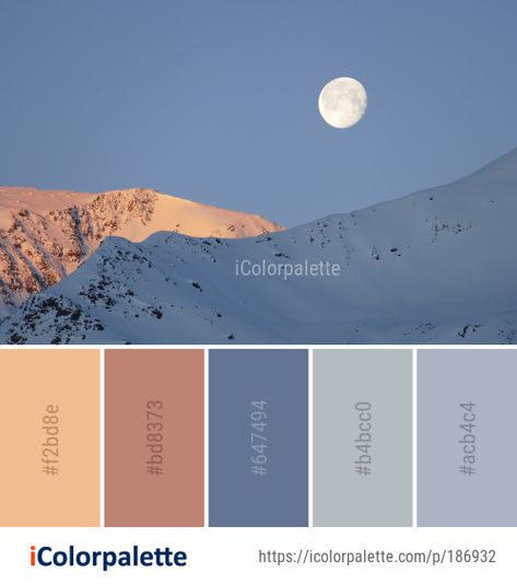 6 Color Palette Colour Schemes, Winter Palette Colors, Winter Color Schemes, Color Palette Winter, Sky Daytime, Moon Mountain, Winter Palette, Color Palette Ideas, Pantone Colour Palettes