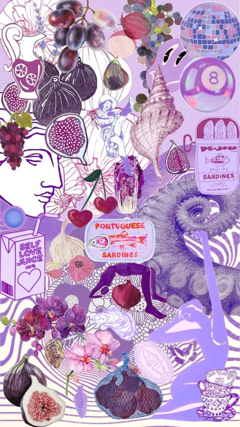 Purple Moodboard Aesthetic, Purple Collage Wallpaper, Purple Moodboard, Purple Collage, Candy Poster, Wallpaper Iphonewallpaper, Fruit Wallpaper, Moodboard Aesthetic, Iphone Pictures