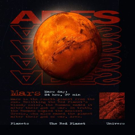 Planet Mars graphic design poster Mars Graphic Design, Mars Poster, Roman Names, Planet Mars, Mission To Mars, Red Planet, Creative Posters, Graphic Design Poster, Anime Chibi