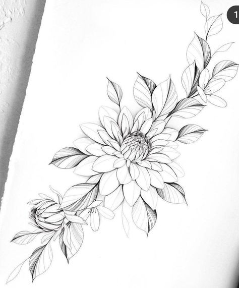 Dahlia Flower Tattoos, Dahlia Tattoo, Unique Half Sleeve Tattoos, Flower Tattoo Drawings, Floral Tattoo Sleeve, Botanical Tattoo, Floral Tattoo Design, Flower Sketches, Girly Tattoos