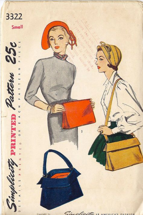 Simplicity 3322 | by cluttershop 1940s Handbags, Vogue Illustration, 1950s Hats, 1950s Sewing Patterns, Patron Vintage, Vogue Vintage, Fabric Sewing Patterns, Design Moda, Large Hats