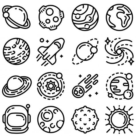 I had an initial positive reaction to these. SEeing them against all the other icons though, overall they pale in comparison. I think I like rounded edges. Planet Stickers Aesthetic, Cute Space Drawings, Cute Planet Drawings, Planet Icon Aesthetic, Planet Outline, Sticker Planet, Planet Stickers, Papan Tulis Kapur, Round Things