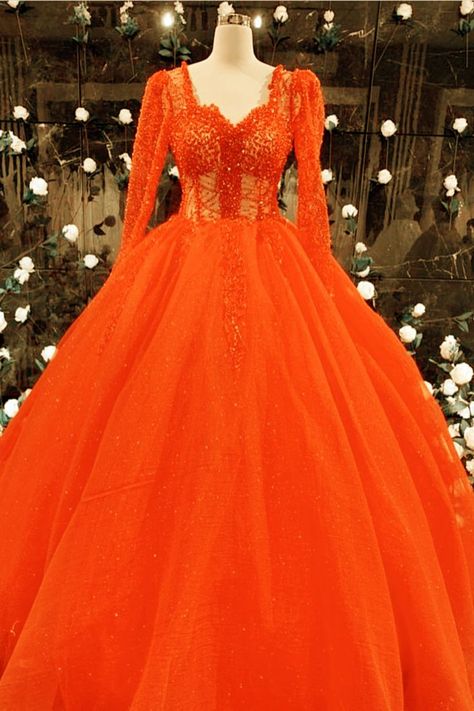 Orange Quince Dress Orange Quince Dresses, Orange Quince, Orange Ball Gown, Poofy Prom Dresses, Poofy Dress, Ball Gown Dress, Quince Dress, Orange Butterfly, Gowns For Girls