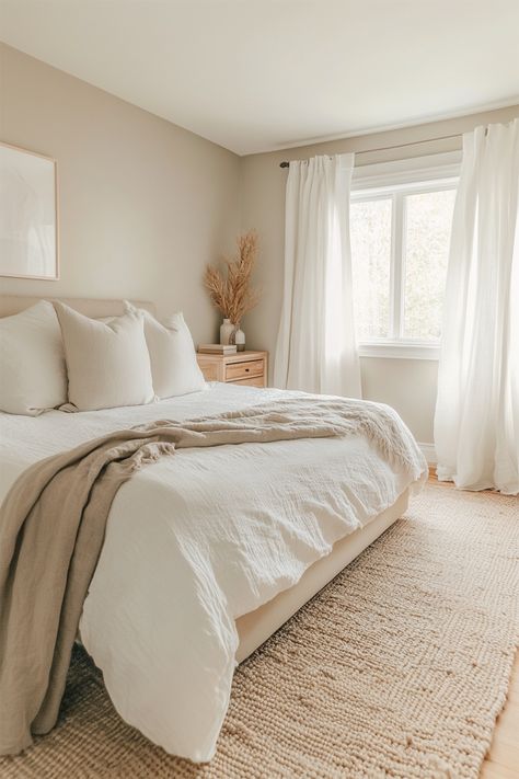 SW Alabaster bedroom Bedroom Cream And White, Cream Wall Paint Bedrooms, Cream Color Bedroom Walls, Bedroom Paint Colors Neutral, White Paint Bedroom, Sherwin Williams Realist Beige, Light Bedroom Colors, Alabaster Bedroom, Primary Bedroom Paint Colors