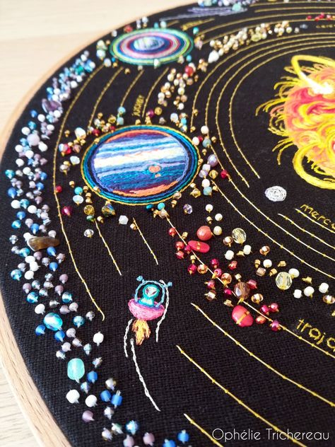 Galaxy Embroidery, Space Embroidery, Space Embroidery Pattern, Galaxy Embroidery Pattern, Embroidery Planets, Glow In The Dark Embroidery, Space Themed Embroidery, Outer Space Embroidery, Embroidered Planets